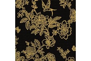 ICYEHAO Papier Peint Adhesif Oiseau et Fleur,44 x 500cm Papier Peint Adhesif Noir et Or Papiers Peints Doré Fleuri Feuille Jungle Botanique Papier Autocollant pour Meuble,Chambre,Salon,Salle de Bain,Toilette