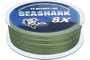 Seashark Línea de pesca trenzada de color que nunca se desvanece, 8 hebras, línea de pesca de polietileno súper fuerte, resistente a la abrasión, alambre de pesca cero estiramiento, excelente
