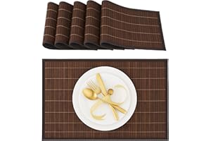 ‎RELAXDAYS Relaxdays Zestaw mat 6 x podstawka, zastawa stołowa, napoje, ochraniacz na stół, kwadratowa, 45 x 30 cm, bambusowa, stylowa, brązowa