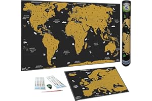 WIDETA Mappa del Mondo da grattare in Italiano, XXL (82x43cm)/ Carta patinata Extra speso 300 g/m² e Laminata con Pellicola Protettiva/Bonus Mappa dell'Europa y Accessori