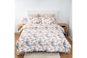 H HANSEL HOME Juego Nórdico 4 Piezas para Cama 135 – 100% Microfibra Suave y Resistente – Funda Nórdica + Sábana Bajera Ajustable + 2 Fundas de Almohada – Color Hojas de Pluma