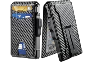 Tisoutec Wallet for Men - with Money Clip Slim Leather Slots Credit Card Holder RFID Blocking Bifold Minimalist Wallet with Gift Box,Orange (Carbon Fiber)