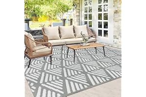 Capslpad Tapis d'extérieur bohème réversible en paille de plastique imperméable portable résistant aux UV pour porche, pique-nique, balcon, terrasse, jardin, cour, plage, 150 x 245 cm