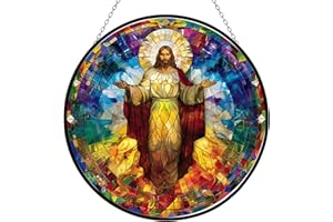 365CUSGIFTS Christ Jesus Stained Glass Cat Sun Catcher, Wall Hanging Colored Decor Room Indoor Window Decor, Halloween, Christmas Hanging Ornament