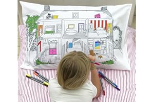eatsleepdoodle doll's house doodle Pillowcase to colour and design - personalise the living space & have fun decorating your home - kids colouring pillowcase with Washable felt tip Fabric Pens