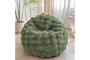 LIFEREVO Kids Fluffy Faux Rabbit Fur Bean Bag Chair Cover (No Filler), Soft Fuzzy Stuffed Animal Storage Bubble Moss Bean Bag for Plush Toys, Cute Shaggy Furry Beanbag Cover Kids Girls, Sage Green