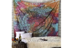 RAJRANG Tie Dye Mandala Tapestry for Bedroom - 213x230 cm Boho Colourful Cotton Queen Elephant Wall Hanging Psychedelic Art Indian Hippie Tapestries for Home and Living Room Decor - Multicolor