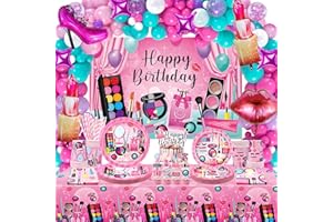 LSJDEER Spa Birthday Party Decoration - Makeup Party Favors, Plates Cups Napkins Tablecloth Happy Birthday Backdrop Balloons Arch Cake Toppers for Girls Women Slumber Pamper Spa Party Supplies (backdrop)