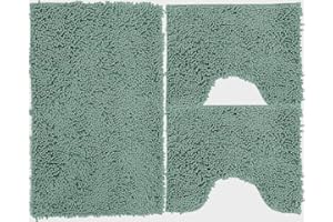 POLIGONO Set Tappeti Bagno 3 Pezzi in Microfibra, Tappeto Pelo Lungo 50x80 cm, 2 Tappetini per WC e Water Forma Rettangolare 40X50 cm, Morbido, Antiscivolo, Verde acqua
