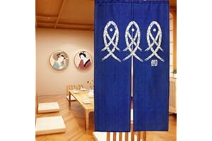 LIGICKY Noren Rideau Japonais Long Tapisserie Fenêtre Rideaux Panneau Tenture Tapisserie Décoration Bleu(85×150cm，Chinois Traditionnel Style Poisson