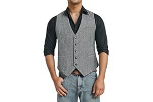 HISDERN Gilet da Uomo Tweed Elegante Abito Gilet Lana Formale Matrimonio Gilet Senza Maniche Gilets per Uomo