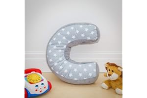 REPLICUSHION Alphabet Cushion C | Letter Pillow C | Decorative Nursery Bedroom Sofa Couch | Letter Shape | Personalised Initial | Grey Stars | Wedding Christening Gift