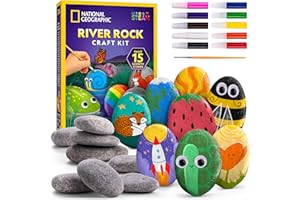 BLUE MARBLE National Geographic Rock Painting Kit - Arts & Crafts Kit for Kids, Decorate 15 Rocks with 10 Paint Colours & Art Supplies, Kids Art & Craft Kit