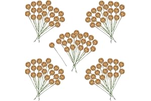 HONGCI 100 Pcs Christmas Holly Berries Artificial Glitter Gold Holly Berries,Christmas Berries Gold Berry Stems for Wreath Decorations Craft Christmas,Xmas Tree,Garland DIY Craft Wire Berries Party Decor