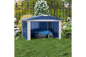 SUPEER Robot tosaerba in metallo con tetto a due falde, altezza 62 cm x larghezza 90,5 cm x profondità 88,8 cm, capannone in metallo per tosaerba, baldacchino per robot macinazione, camera per animali