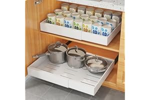 COVAODQ 2 Paquetes Cajones Extraíbles para Armario de Cocina, Cajones Deslizables y Estantes para Despensa, Organizador Extraíble de Cocina, Ancho Ajustable 31.5 cm a 52 cm, Blanco