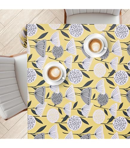 KP HOME Tovaglia Plastificata Quadrata 137x137cm, Tovaglia Cerata per Tavolo da 4 Posti, Interni ed Esterni, in PVC Facile da Pulire, Impermeabile, Antimacchia, con Motivo Pizzo con Rose Bianche
