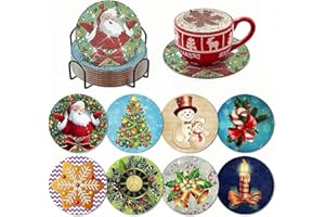 Dmiuhbl 8Pcs Diamond Painting Coasters with Holder DIY Christmas Diamond Art Coasters Kit for Beginners Adults And Kids Art Craft Supplies Gifts