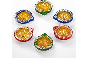 TARINI GALLERY Earthen Diya Handmade Clay Terracotta Diwali Diya Oil Lamps for Pooja Deepak Decoration Rangoli Diva Deepam Decorative Lighting Accessories Traditional Indian Festival Décor (Circle Shape - Set of 6)