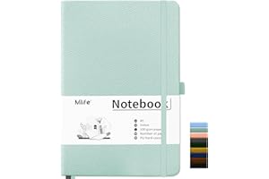 Mlife Notebook A5,Dotted Journal Buch mit 200 Seiten, Premium 100gsm Tintenfestes Papie Dickes,PU Hard Cover Notizbuch,Innentasche,Elastisch Gebändert,bullet journal&Dotted Notizblock A5(Blaugrün)