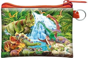 LiveLife - Montagna di Dinosauri di Deluxebase. Portamonete e carte Lenticolare 3D Giurassico Cerniera sicura Illustrazioni sotto Licenza Artista rinomato Michael Searle, Arancione, Pocket Sized
