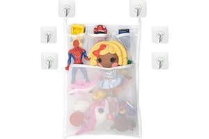YOUR DAY MATE Organizzatore per Giocattoli per Vasca da Bagno e Doccia, Rete per Giochi da Bagno per Bambini, Sacca a Rete Portaoggetti da Appendere, Effetto Antimuffa, Poliestere, 6 Ganci Adesivi inclusi, Bianco