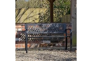 SAMUEL ALEXANDER Keswick Metal Garden Bench 2 Seater – Outdoor Bench for Patio, Garden, Balcony or Porch – Weather Resistant Black Powder Coated Frame with Lattice Backrest – Comfortable Small Garden Seat for 2 Adults