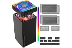 GAMSURFING Cooling Fan Dustproof for Xbox Series X Console with Colorful LED Light,Accessory with 6 Dust Cover Filter,8 Rubber Dust Plugs,3 Levels Low Noise Top Fan, for Xbox Series X Black and White