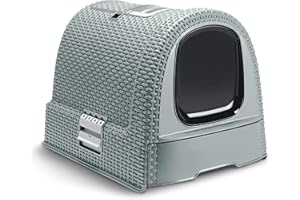 CURVER Maison de Toilette pour Chat - Bac à Litière Fermé - Compartiment Inférieur Amovible pour un Nettoyage Facile - Pelle à Litière et Tapis de Sol Inclus -51 x 39 x 39 cm - Bleu Gris - Recyclé