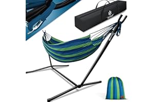 KESSER® Hamak Lake ze stelażem, podwójny hamak dla 2 osób, stabilna rama, nośność 200 kg, do użytku wewnątrz i na zewnątrz, XXL, podwójny fotel wiszący, do ogrodu, na basen, balkon, taras, niebieski