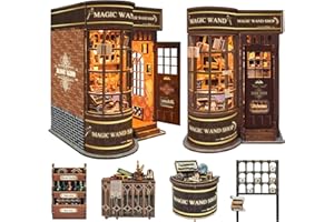 STRUCWOOD Magic Book Nook Kit mit Remote Wand, 3D Holzpuzzle, Puppenhaus Miniatur Bücherecke Kit Kreative Bücherend Bücherregal Dekor für Erwachsene Teens - Magic Wand Shop(SQ-51)