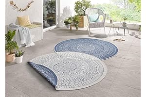 ‎HANSE HOME Northrugs Porto In- und Outdoor Teppich Rund – Runder Wendeteppich Wasserfest Mandala Design Flachgewebe Teppich Wetterfest für Balkon, Terrasse, Garten, Wohnzimmer in Grau Creme, ⌀240cm