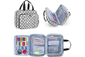 Luxja Borsa per Kit da Cucito Grande, Astuccio da Cucito con 3 Sezioni Interne, Borsa Accessori Cucito (Solo Borsa), Puntini Grigi