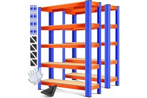 MASKO® Uppsättning av 2 förvaringshyllor, tunga hyllor, källarhylla, 180 x 90 x 40 cm, kan belastas upp till 875 kg, 5 juster