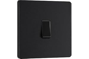 BRITISH GENERAL BG Electrical Single Wall Light Switch, 2 Way, Screwless Front Plate, Round Edges, Evolve, Matt Black, 20A, 16AX, PCDMB12B