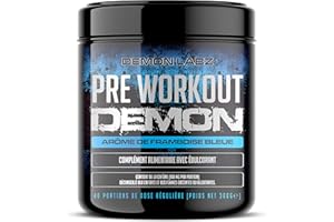 Pre Workout Demon – Complément puissant pré-entrainement avec créatine, caféine, bêta-alanine et glutamine (Framboise Bleue, 360 g (Lot de 1))