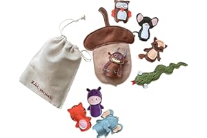 ZAC HOME Woodland Animal Nursery Rhyme Owl/Snake/fox/MouMouse/the Brown Monster Finger Puppet Set with bag