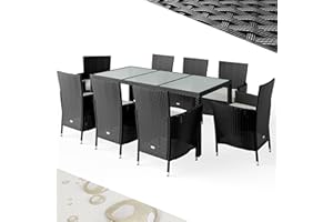 ‎CASARIA Casaria® Gartenmöbel Set 17-TLG. mit Tisch 190x90cm 8er Stühle 160kg belastbar Auflagen Wetterfest Stapelbar Polyrattan Schwarz Balkon Terrassen Möbel