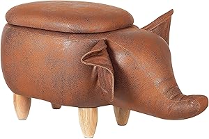 Beliani Modern Faux Leather Stool Distressed Upholstery Storage Solid Wood Brown Elephant