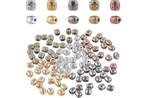 PH PandaHall 100pcs 5 colori perline distanziali tibetane, 6mm barile di metallo distanziatore perline colonna connettore allentato perline di fascino per collana braccialetto fai da te di gioielli