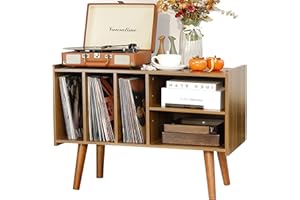 LKKRO Supporto per giradischi con contenitore in vinile, può contenere fino a 136 kg, grande armadietto da tavolo per album con supporto in vinile, supporto girevole in legno, per camera da letto e