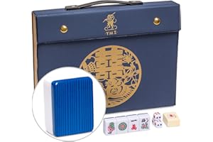 Yellow Mountain Imports “Royal Azure” Jeu de Mahjong Chinois avec 146 tuiles Taille Moyenne (Coffret Vinyle Bleu) – exclusivement pour Jeu Chinois [「皇天藍」中國麻將]