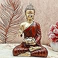 SN Handicrafts Buddha Statue Showpiece Idol with tealight for Home Decor & Living Room Unique showpieces 1 pic (Gold Mahroon), Polystone, Religious