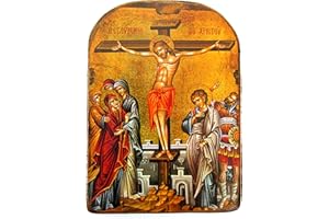 ICONSGR Wooden Greek Christian Orthodox Wood Icon of the Crucifixion / MP2