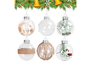 BELLE VOUS Bolas de Navidad Adornos Navidad Vintage Llenas, Decoradas Plástico Redondo Transparente - Bola Transparente Fiesta de Boda, Adorno Colgante Árbol con Cuerda de Yute (Paquete de 10) (Diseño 4)