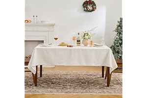 Simple&Opulence Table Cloth 140x180 cm Rectangular, Wipeable Waterproof Tablecloth, 4-6 Seats Cotton Table Cover for Dining, Kitchen, Outdoor, White