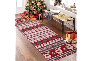 ‎TUKDAK Weihnachts Teppich Läufer Flur Rutschfest 60 x 180 cm, Weihnachtsteppich Läufer, Waschbar Kurzflor Küchenläufer, Flurläufer Teppichläufer für Innenbereich Badezimmer Küche Schlafzimmer Wohnzimmer