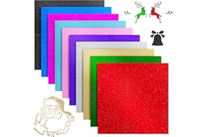 EPRCUT Vinylfolie Plotter 10 Stück, Selbstklebend Plotterfolie Vinyl 30,5 x 30,5 cm Folie für Cricut, 10 Farben Glitzer Vinylfolie für Silhouette Cameo, Dauerhaften Aufklebern DIY