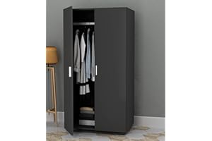 URBNLIVING Orlando - Armoire en bois à 2 portes pour chambre à coucher, avec barre suspendue, couleur : noir