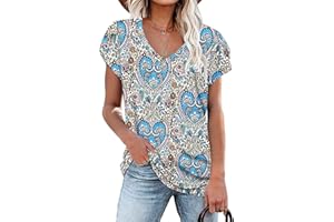 PLOKNRD Damska bluzka z dekoltem w serek z płatkami koszulka letnia tunika na co dzień